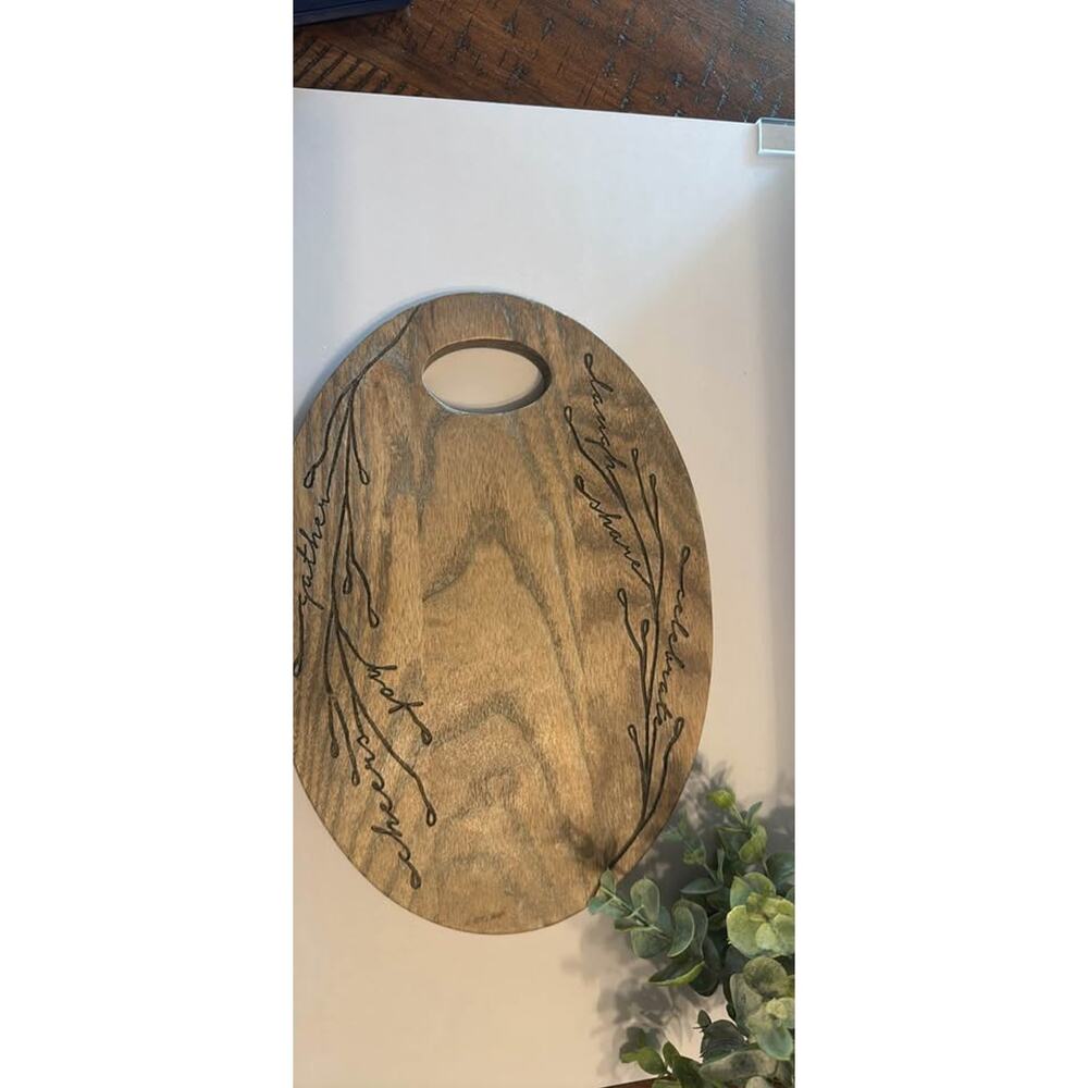 Pampered chef Engraved Wooden Serving Board Gather Laugh Share Cheers